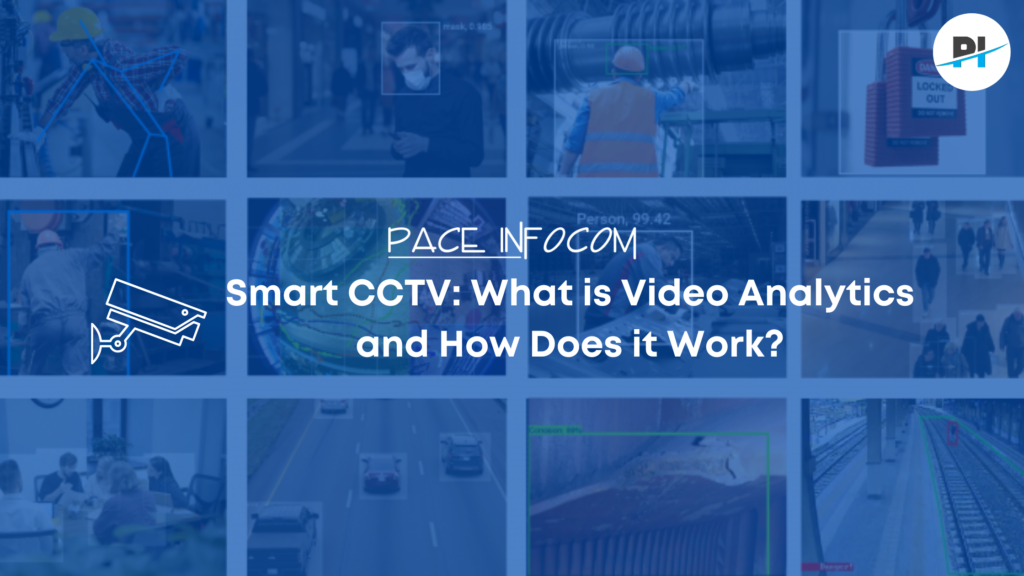 A futuristic illustration of a CCTV camera with integrated AI, analyzing and processing video footage.